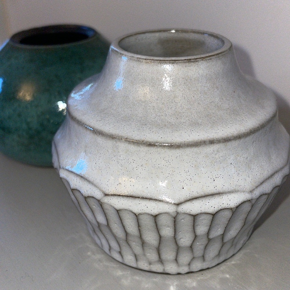 Pottery vases artisan Husk Milk white and celadon green handmade  small - Picture 4 of 11